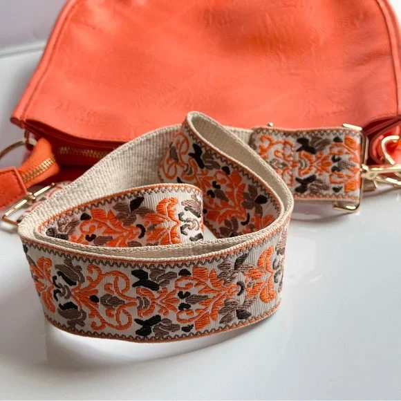 Ah • Adorned Orange Vegan Leather Shoulder Bag Boho Chic Crossbody Handbag - Picture 6 of 12
